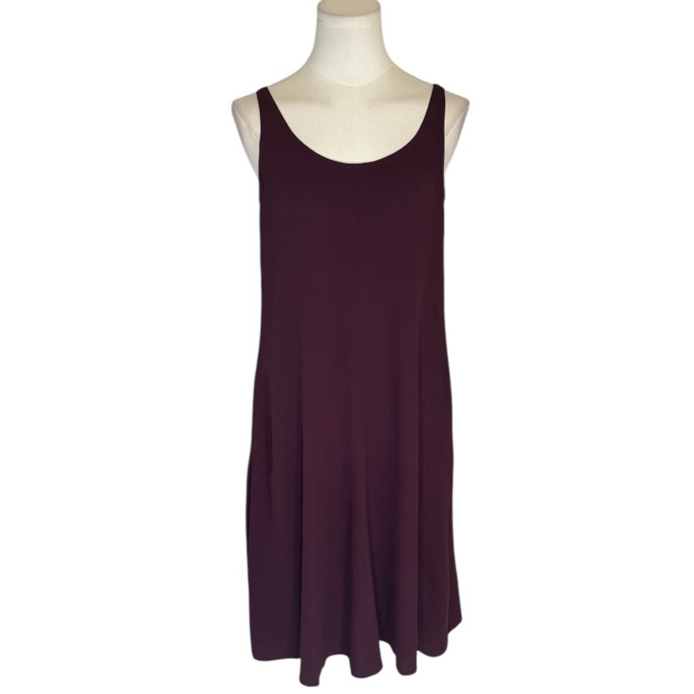 EILEEN FISHER‎ Silk Georgette Crepe Scoop Neck Sleeveless Pocketed Dress Size XS